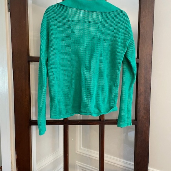 Gap Green Waffle Knit Cotton V-Neck Collared Sweater, Size Large. - Picture 5 of 5